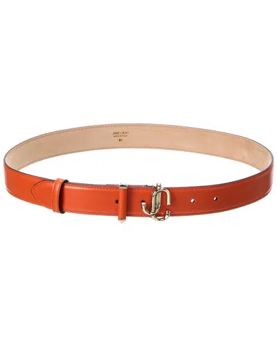 Jimmy Choo Jc-bar Leather Belt In Orange