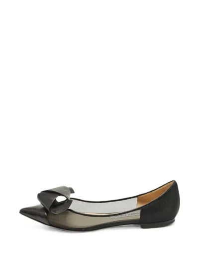 Pre-owned Jimmy Choo Jc-embossed Bow Ballet Flats In Black