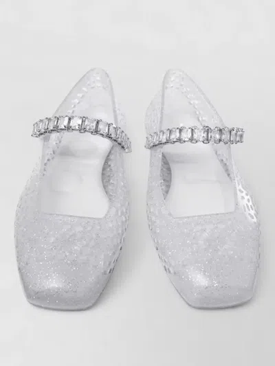 Jimmy Choo Jelly Ballerina Flats Square Toe Crystal Strap In Transparent