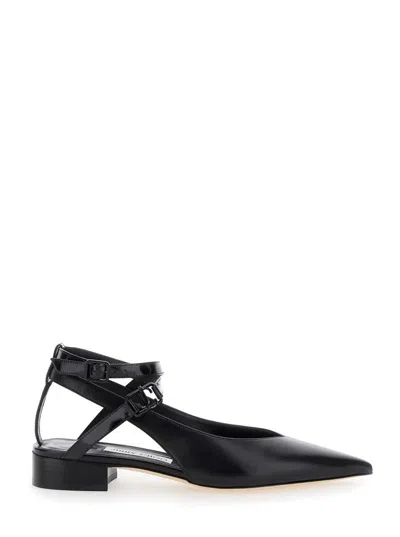 Jimmy Choo 'jemima' Black Flat Shoes With Logo Detail In Smooth Leather Woman