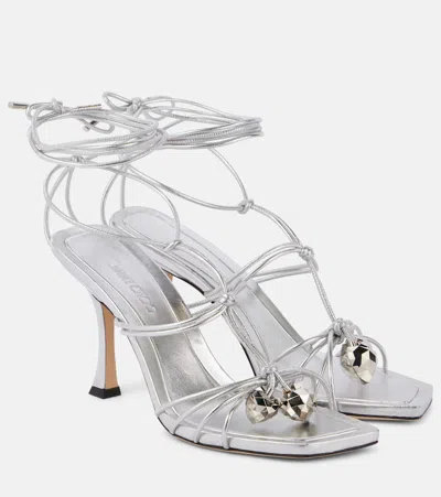 Jimmy Choo Jemma 90 Metallic Leather Sandals In Silver