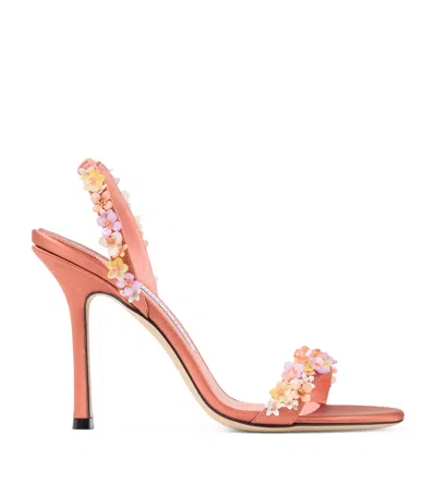 Jimmy Choo Jenn 100 Floral-embellished Satin Heeled Sandals In Pink