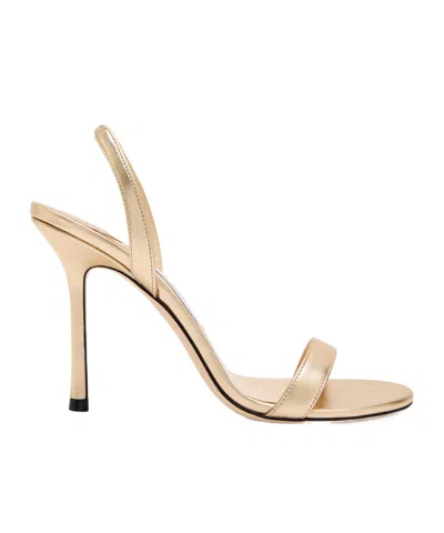 Jimmy Choo Jenn 100 Metallic Leather Slingback Sandals In Nude