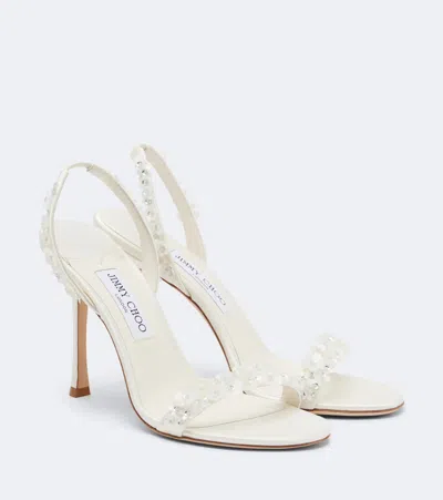 Jimmy Choo Daisy Embellished Satin Slingback Sandal In White