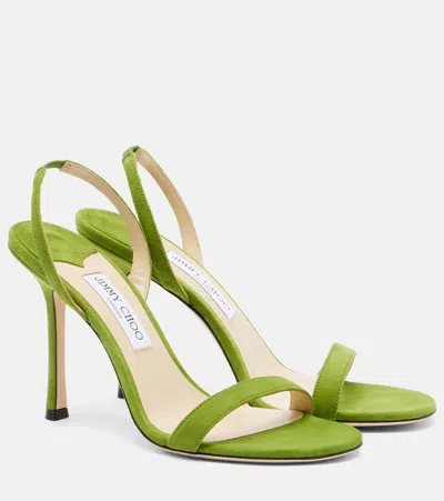 Jimmy Choo Jenn Suede Slingback Sandals In Green