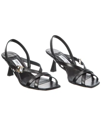 Pre-owned Jimmy Choo Jess 65 Leather Slingback Sandal (authentic ) In Black