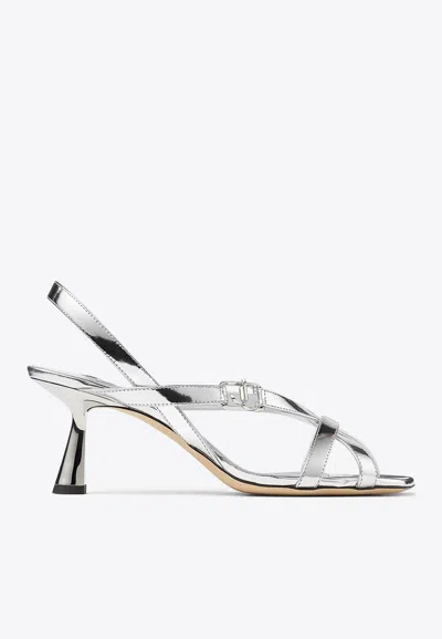 JIMMY CHOO JESS 65 SANDALS IN METALLIC LEATHER