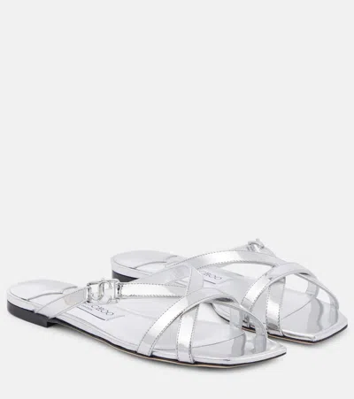 Jimmy Choo Jess Metallic Crisscross Flat Sandals In Silver