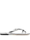 Jimmy Choo Jess Metallic Crisscross Flat Sandals In Silver