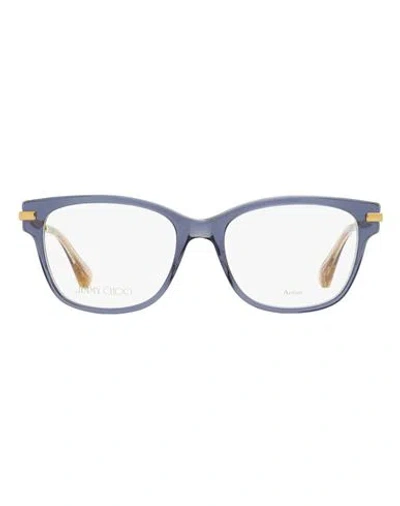 Jimmy Choo Rectangular Jc181 Eyeglasses Woman Eyeglass Frame Gold Size 51 Acetate, Metal In Blue