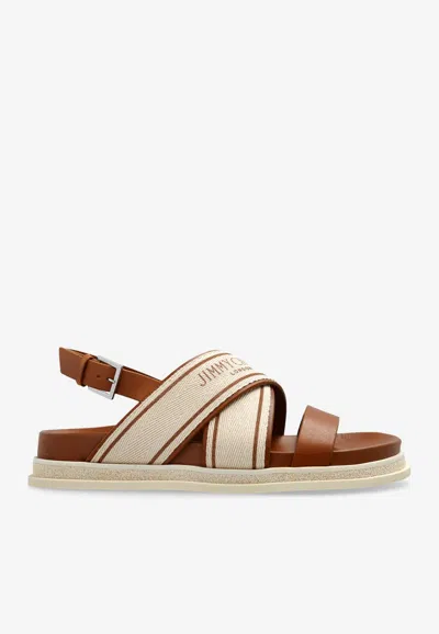 Jimmy Choo Joa Canvas And Leather Sandals In Brown