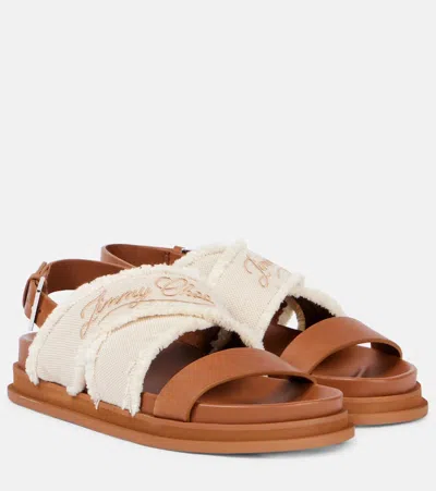 Jimmy Choo Joa Embroidered Canvas And Leather Sandals In Neutrals