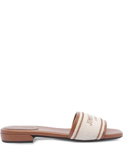 Jimmy Choo Joa Flat Canvas Flat Sandals In Brown