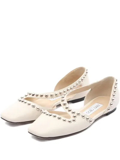 Pre-owned Jimmy Choo Joezie Stud-embellished Ballet Flats In Neutral