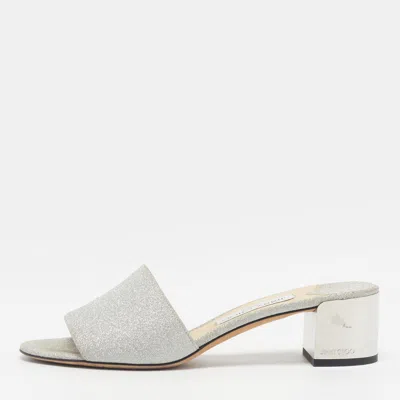 Pre-owned Jimmy Choo Joni Size 39 Silver Glitter Slide Sandals