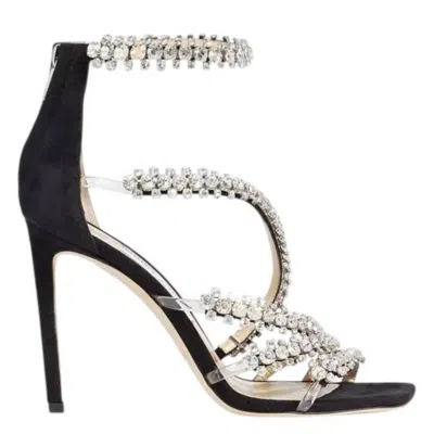 Jimmy Choo Josefine 100 Crystal-embellished Suede Sandals In Black