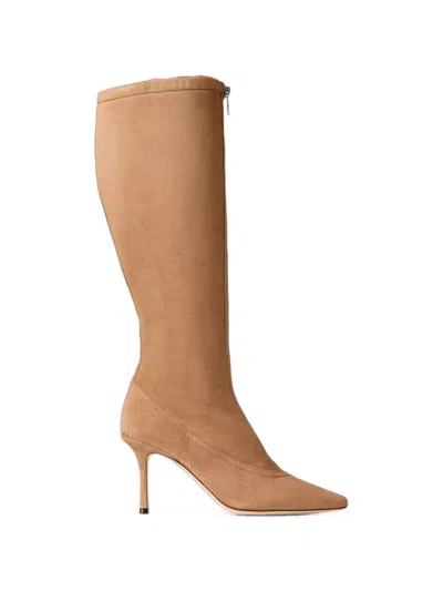 Jimmy Choo Paneled Suede Knee-high Boots In Brown