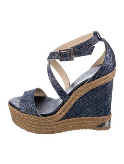Pre-owned Jimmy Choo Jute Colorblock Pattern Espadrilles In Blue