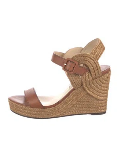 Pre-owned Jimmy Choo Jute Colorblock Pattern Espadrilles In Brown
