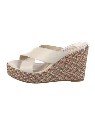 Pre-owned Jimmy Choo Jute Leather Trim Embellishment Espadrilles In Neutral