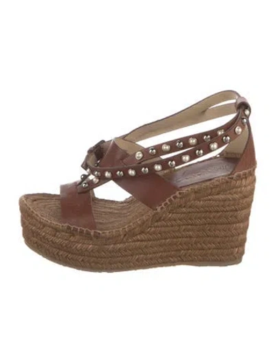 Pre-owned Jimmy Choo Jute Studded Accents Espadrilles In Brown
