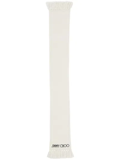 Jimmy Choo Jutta Logo-embroidered Wool Scarf In White