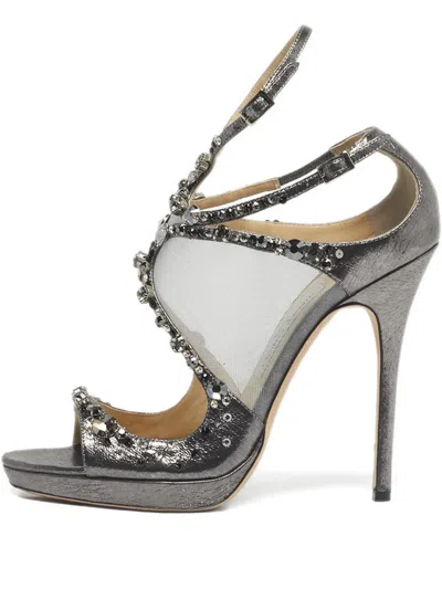 Pre-owned Jimmy Choo Karima Embellished Sandals In White