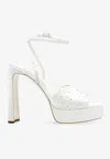 Jimmy Choo Karli 125 Crystal Satin Platform Sandals In Ivory