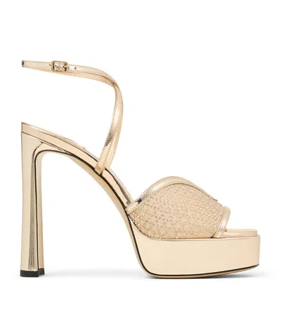 Jimmy Choo Karli 125 Embellished Platform Sandals In Gold