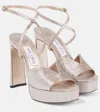 Jimmy Choo Karli Glitter Ankle-strap Platform Sandals In Metallic