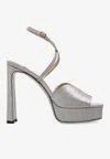 Jimmy Choo Karli 125 Glittered Platform Sandals In Silver