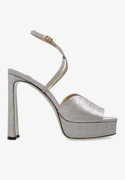 Jimmy Choo Karli 125 Glittered Platform Sandals In Silver