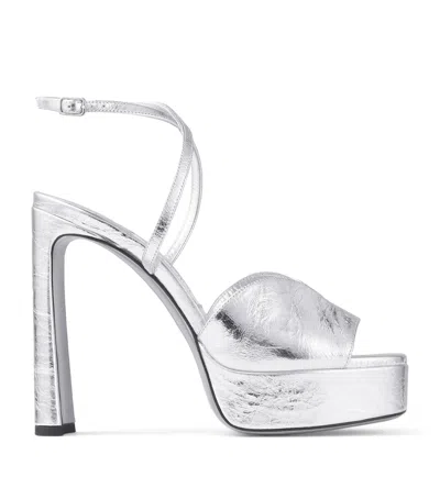 JIMMY CHOO KARLI 125 METALLIC LAMBSKIN PLATFORM SANDALS