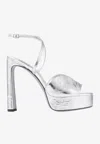 Jimmy Choo Karli 125 Metallic Leather Platform Sandals In Silver