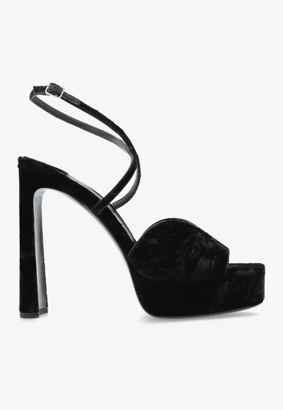 JIMMY CHOO KARLI 125 VELVET PLATFORM SANDALS