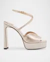 Jimmy Choo Karli Glitter Ankle-strap Platform Sandals In Gray