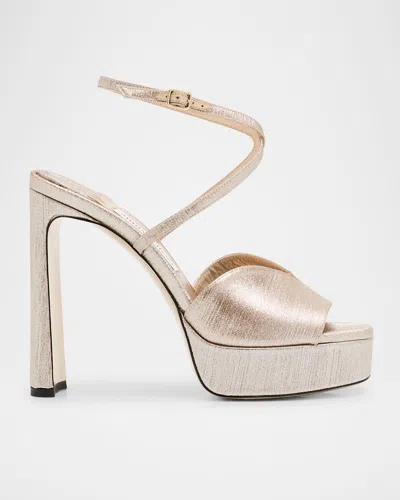 Jimmy Choo Karli Glitter Ankle-strap Platform Sandals In Macaron