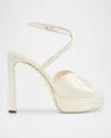 Jimmy Choo Karli Satin Crystal Ankle-strap Platform Sandals In Ivory Crystal