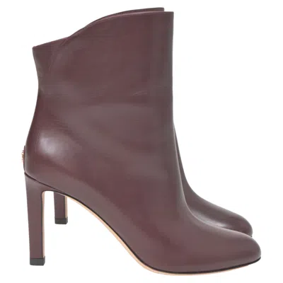 Jimmy Choo Karter 85 Ankle Heeled Boots In Burgundy Calfskin Leather In Red