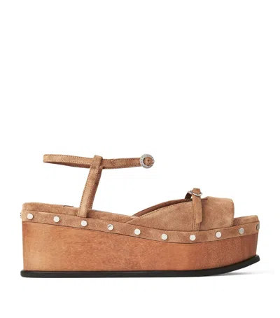 Jimmy Choo Kata 60 Velvet Suede Wedge Sandals In Beige
