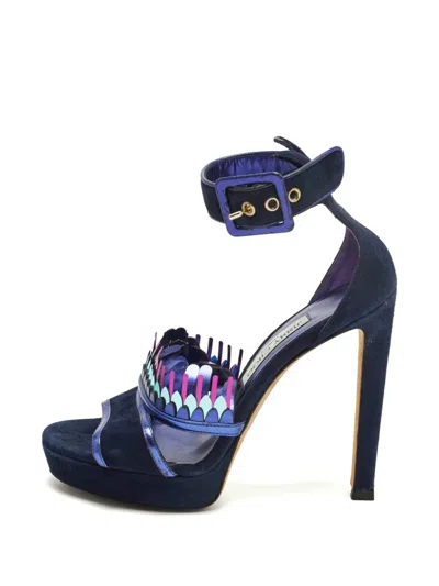 Pre-owned Jimmy Choo Kathleen Ankle Strap Sandals In Blue