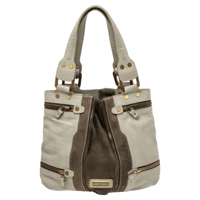 Jimmy Choo Khaki Leather And Suede Mona Tote In Brown