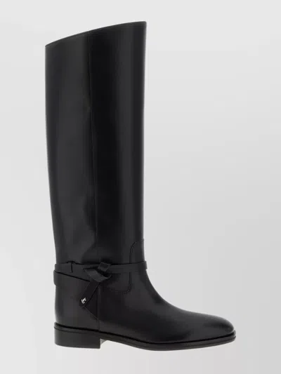JIMMY CHOO KNEE-HIGH STRAP DETAIL ROUND TOE BOOTS