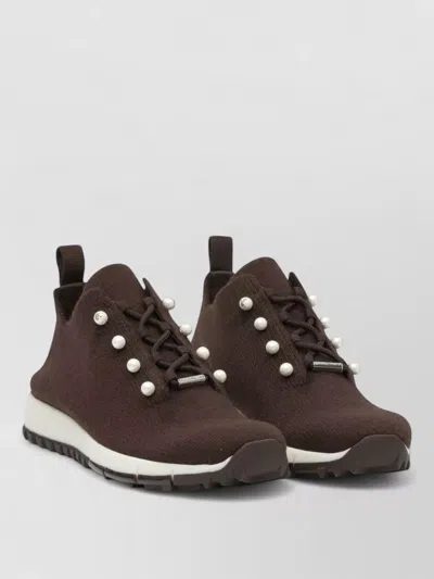 Jimmy Choo Knit Sneakers Rubber Sole Pull Tab Design In Purple