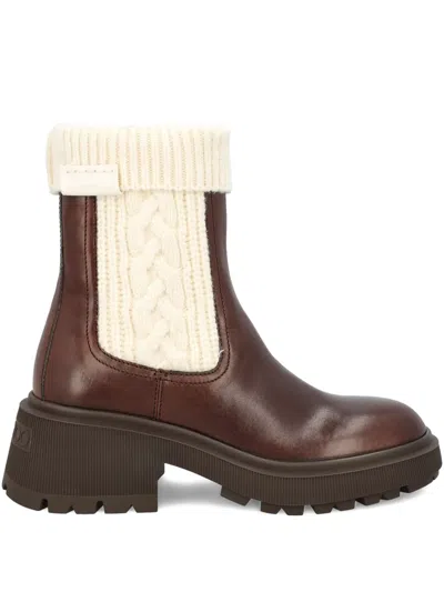 Jimmy Choo Knit-trim Leather Boots In Brown