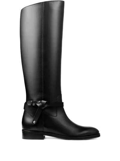 Jimmy Choo Knotted-strap Leather Boots In Black