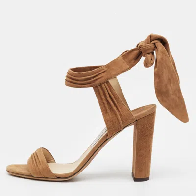 Pre-owned Jimmy Choo Kora Size 40 Brown Suede Ankle Strap Sandals