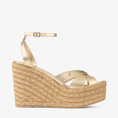 Jimmy Choo Korra 100 Gold Metallic Nappa Leather Wedges Silver 39.5 In Black
