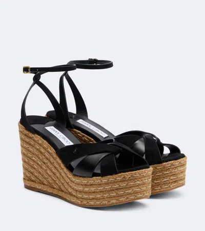 Jimmy Choo Korra Suede Wedge Sandals In Black