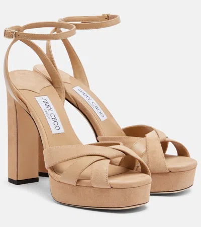 Jimmy Choo Kove Suede Platform Sandals In Nude